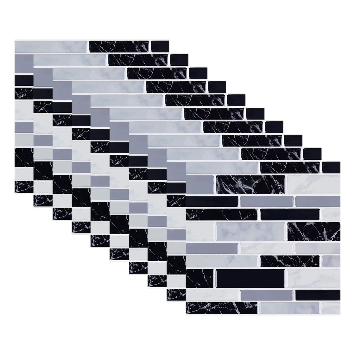 3D mosaic brick tile wall sticker sheet with white and black marble-style accents