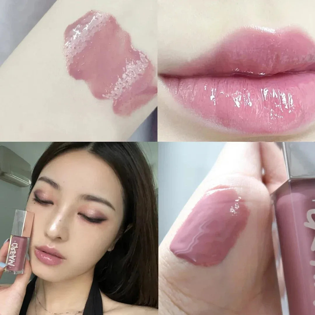 Tidesmit transparent glitter lip plumper with multicolor shine for hydrating glossy liquid makeup texture close-up