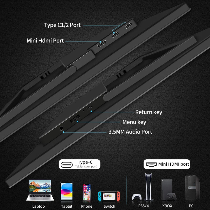 HGFRTEE16" FHD Portable Touch/No Touch monitor External Display IPS  USB C mini-HDMI for Laptop Mac PC Xbox PS Switch With VESA