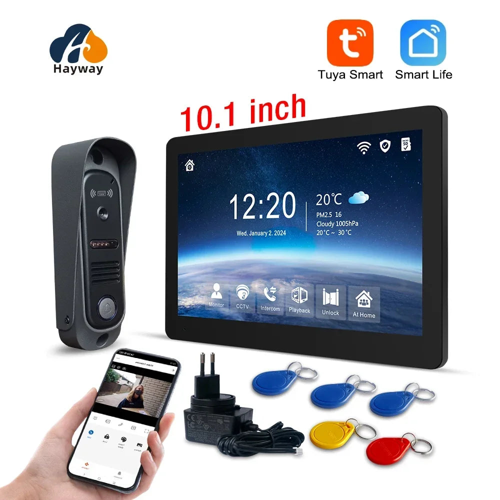 Tuya Wireless IPS 10 " touch screen 1080P camera video intercom kit, with mobile detection, ID access control unlocking,