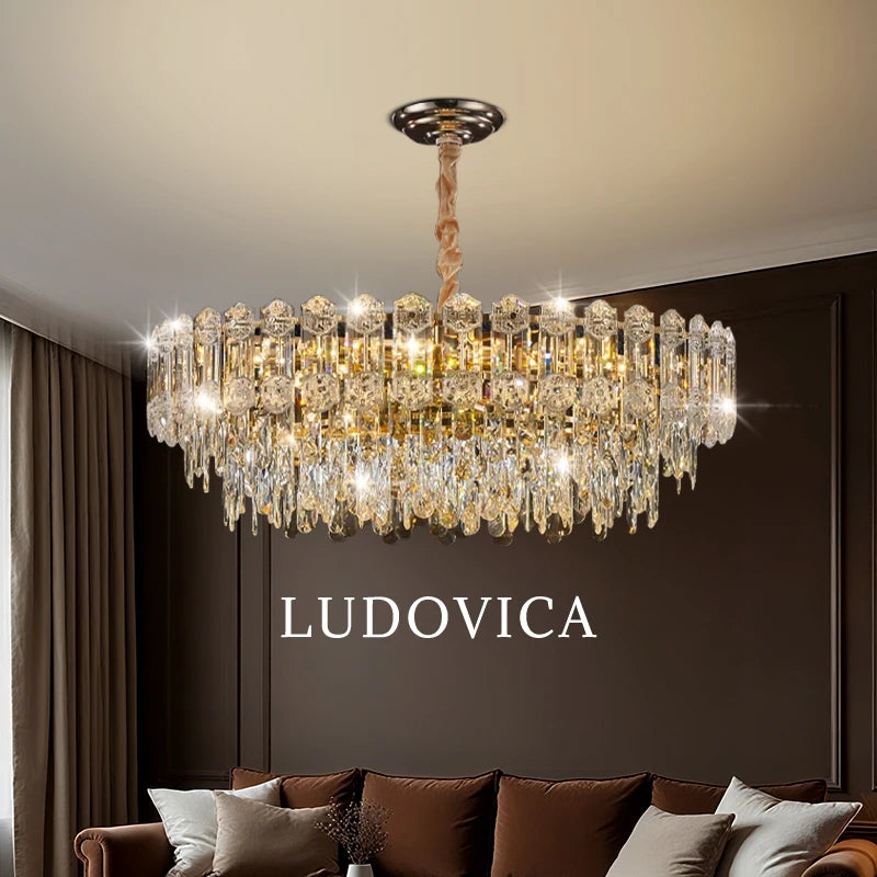 Modern Crystal LED Chandelier for High Ceilings - Adjustable Light Tidesmit