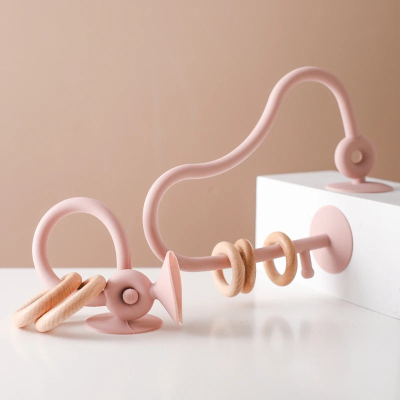 Baby Teether Toy Silicone Educational 0 12 Months Toy Montessori Silicone Teething Toys Wooden Ring Silicone Teether Accessories