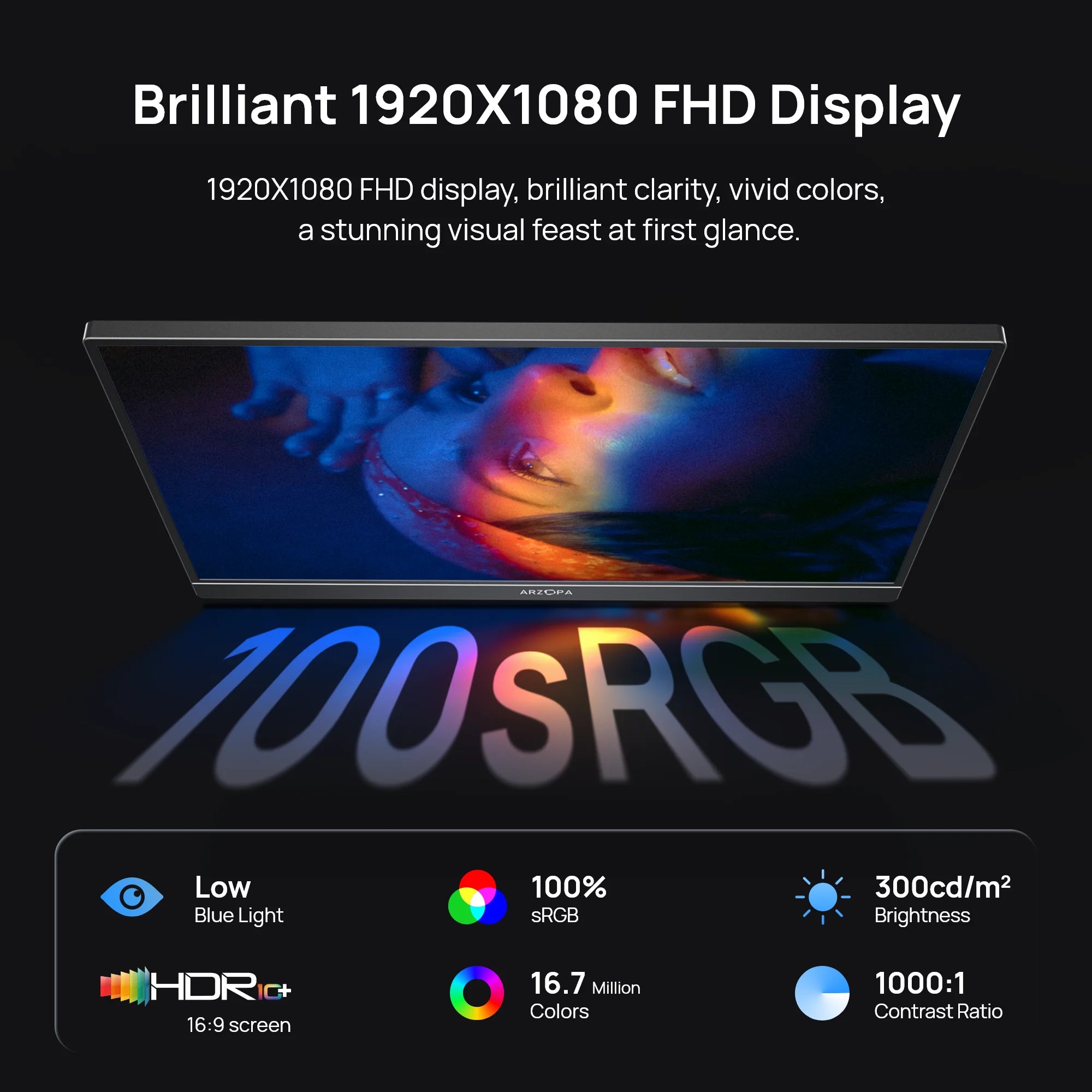 ARZOPA 16.1'' 100% sRGB 1080P FHD Portable Monitor IPS Screen Second Monitor External display Z1C