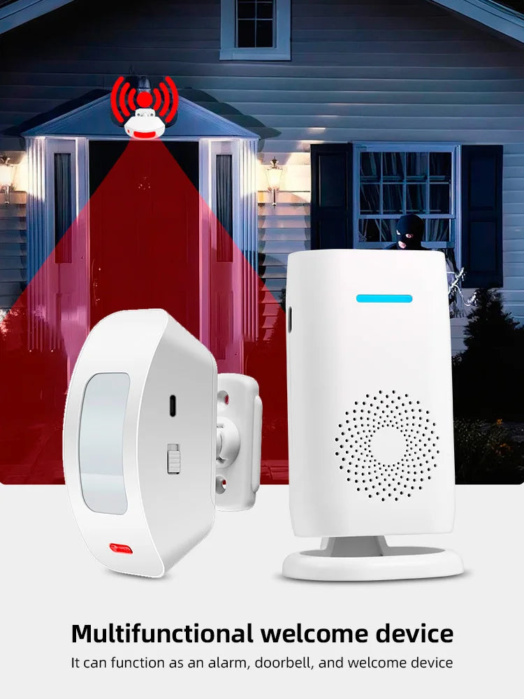 Fuers Wireless Doorbell Welcome Chime Bell Alarm with PIR Motion Sensor Detector Chime for Home Store Shop Office 433mhz