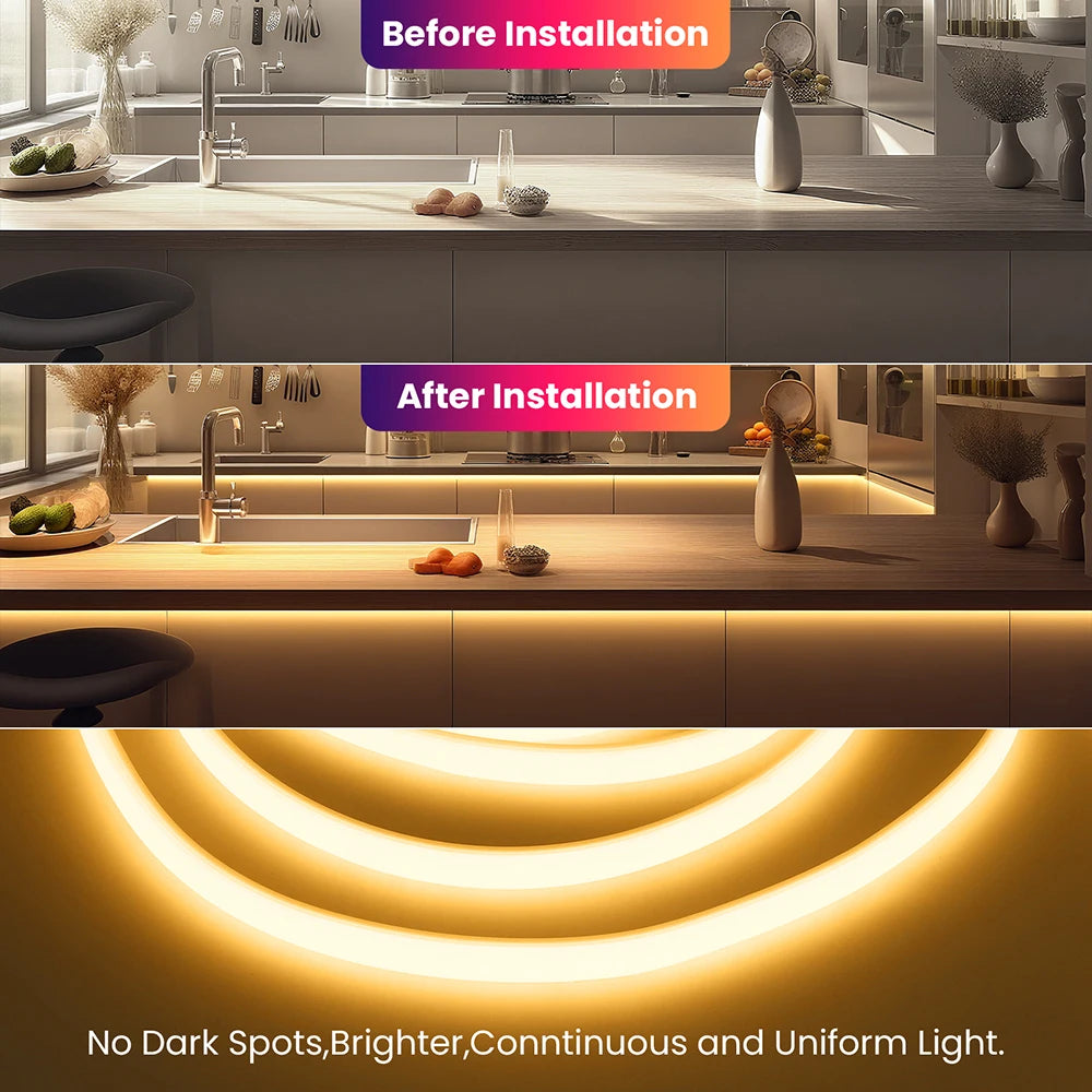 220V Dimmable COB LED Strip Light 288 LEDs/M Dimmer Switch ON/OFF Waterproof EU Plug Flexible Neon Lamp Decor 3000K 4000K 6000K