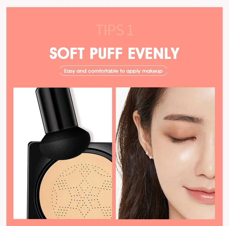 Tidesmit Mushroom Air Cushion BB cream texture close-up showing nourishing moisturizing foundation coverage