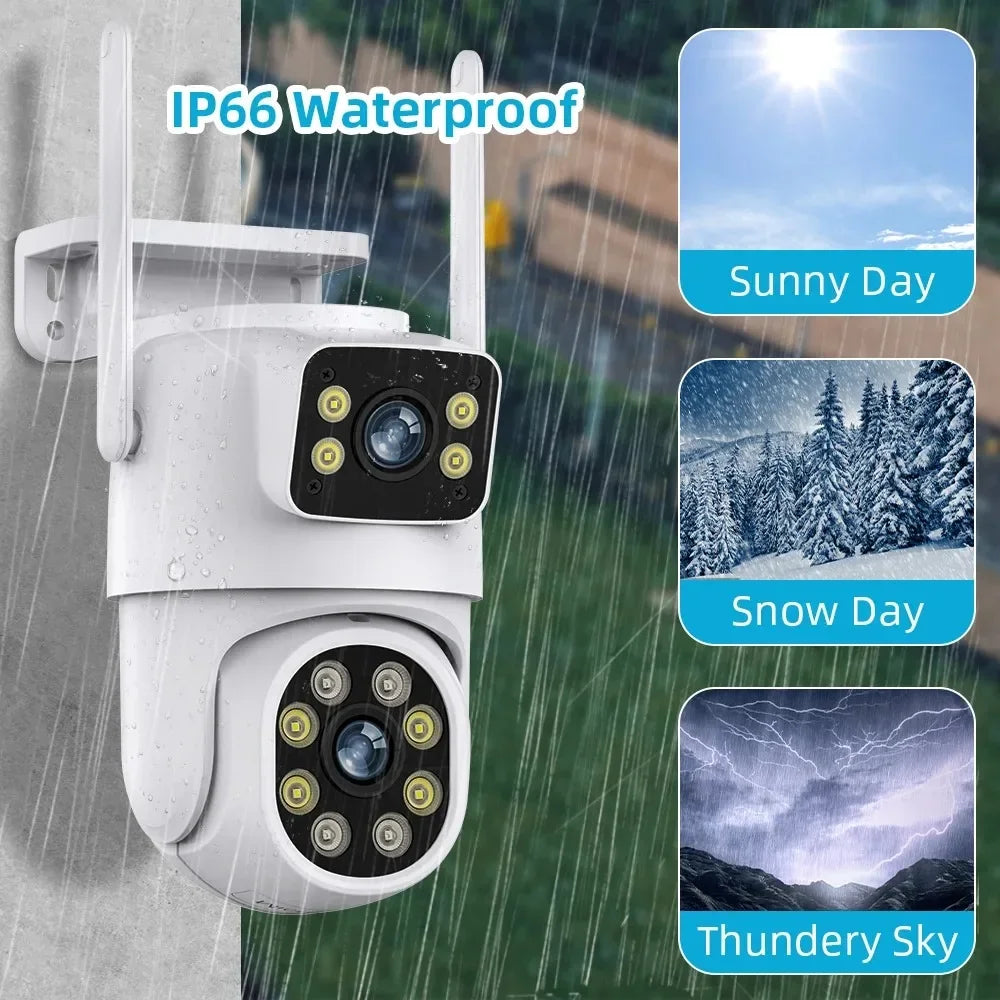 4K 8MP Tuya Dual Lens WIFI Camera PTZ Outdoor Dual Screen Ai Human Auto Tracking Security Camera Surveillance with Alexa Google
