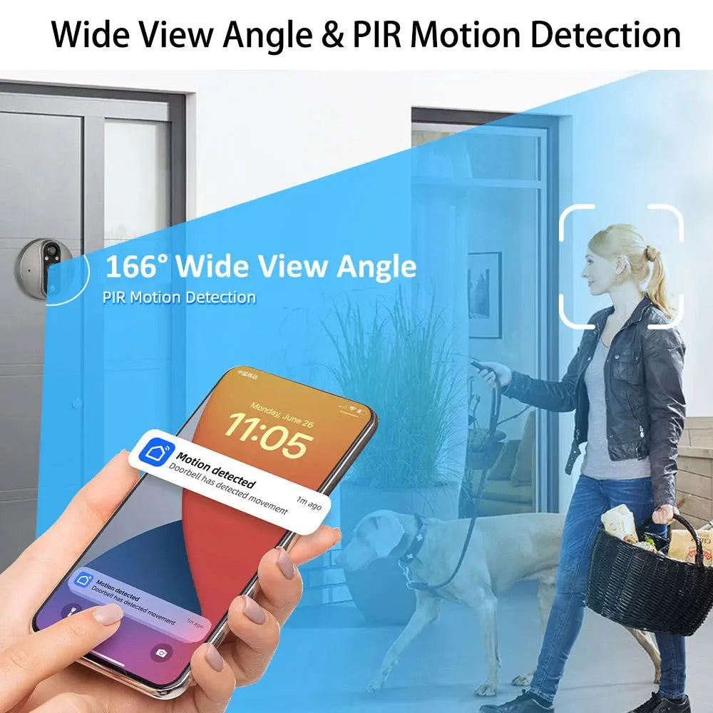 4.3 Inch Screen Tuya WiFi Smart Peephole Doorbell Camera 1080P Wireless Digital Door Viewer with PIR Motion Alert Two-Way Talk Infrared Night Vision Home Security Video Intercom