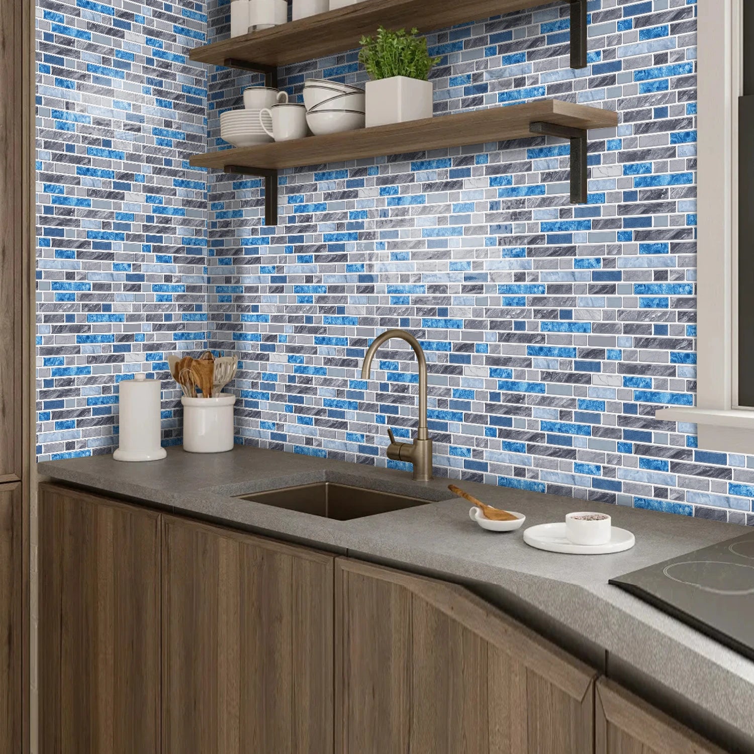 Peel off Tile stickers, Marble Mosaic Wall stickers - Self-Adhesive Waterproof and Splash Proof Tiles for Kitchen/Bathroom Use