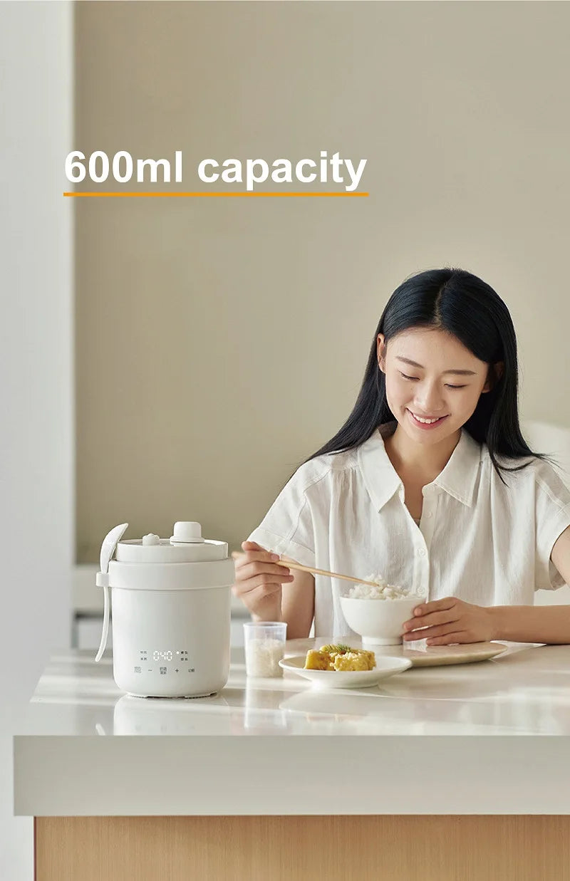 600ml white electric ceramic rice and stew cooker with lid and handles