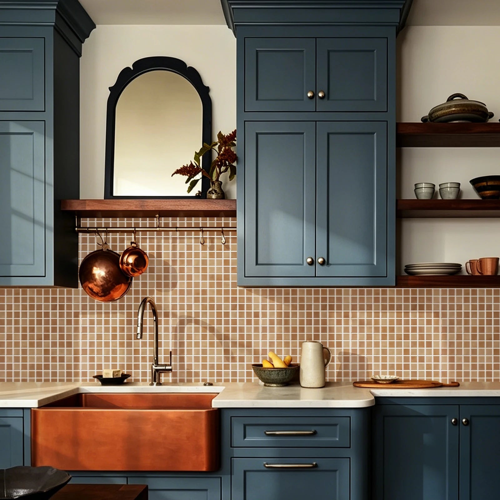 10pcs Peel & Stick 3D Wall Tile Sticker Kitchen Bathroom Square Wallpaper Mosaic Wall Panel Sticker for Quick Home Renovation