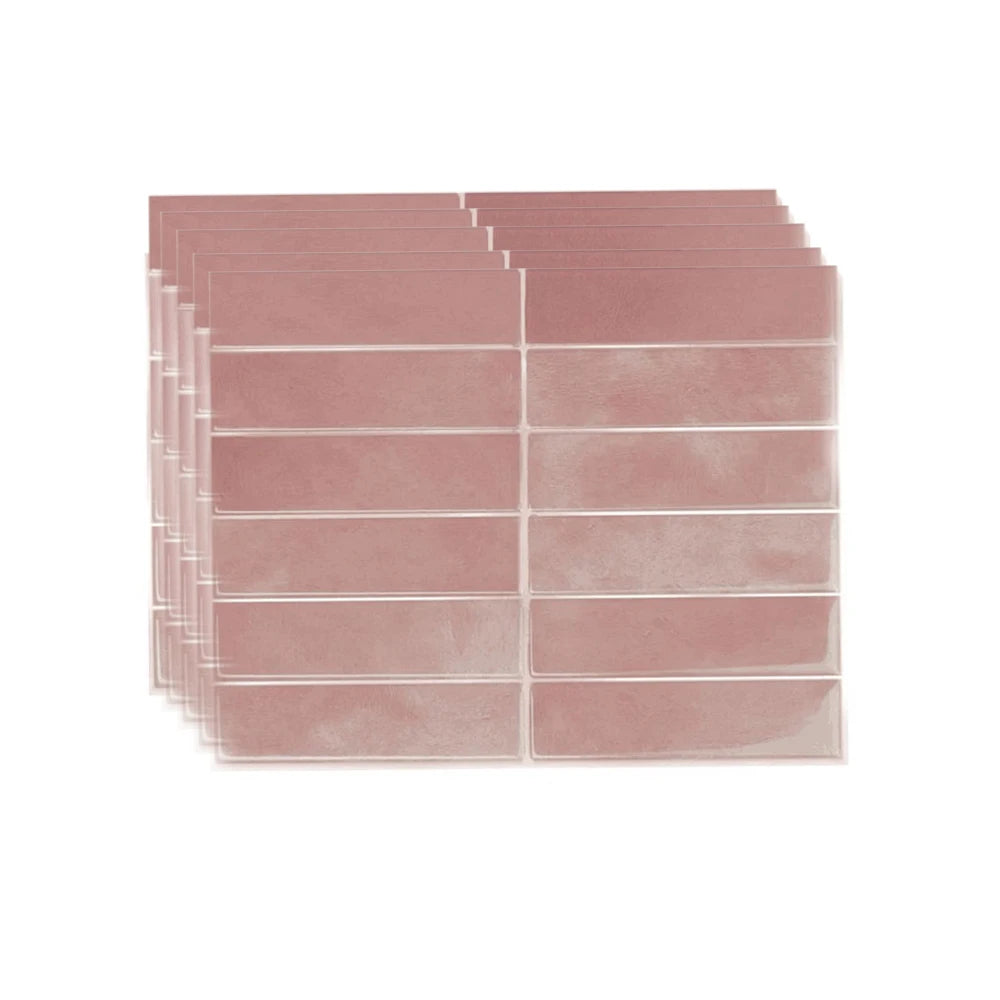 Peel-and-stick backsplash tile sheets, pink glossy 3D mosaic grid stack