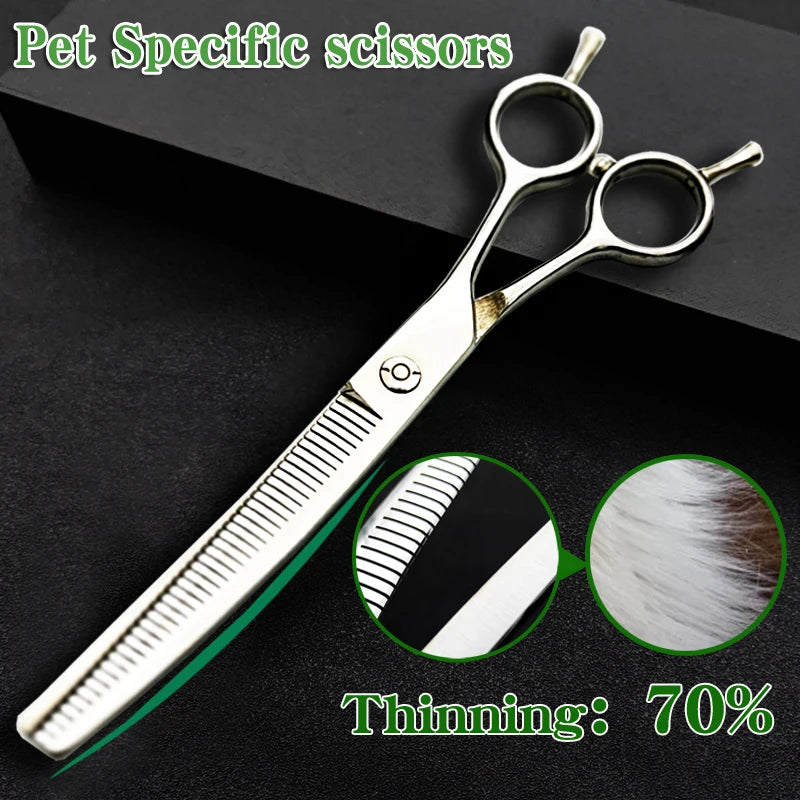 7-inch silver fishbone pet grooming thinning shears for precise dog hair trimming and professional hair blending.