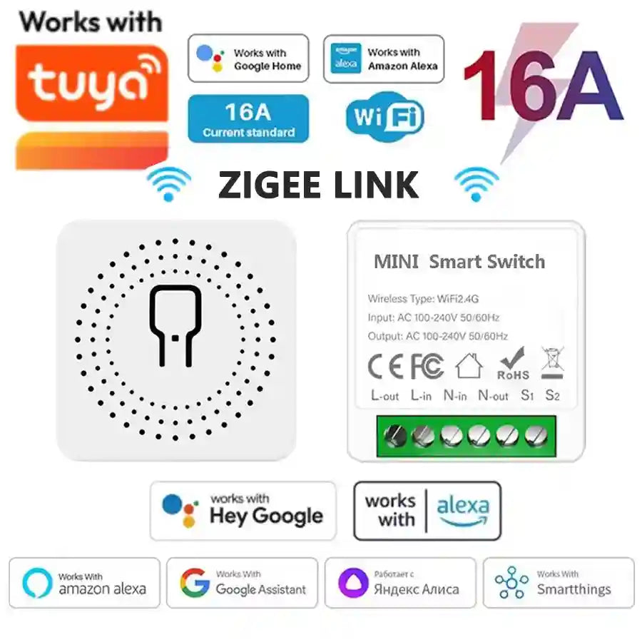 WiFi Smart Light Switch Module 16A - App-Controlled Home Automation Tidesmit