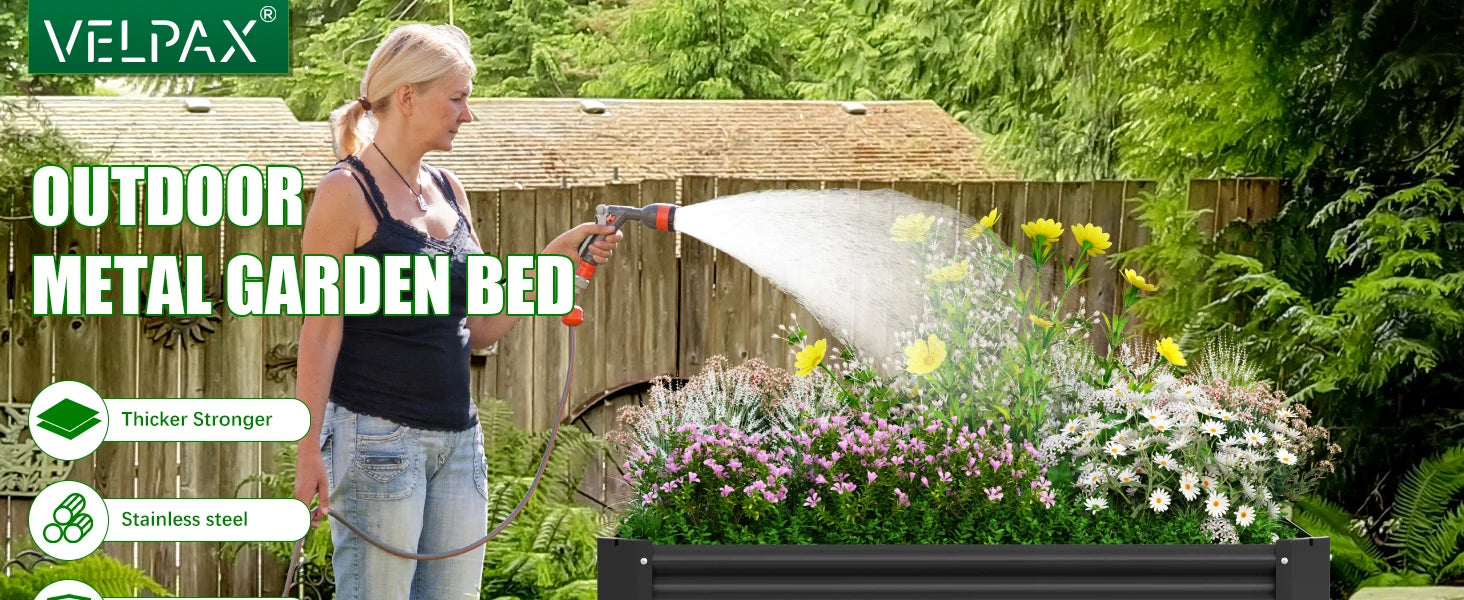 Galvanized metal raised vegetable tray, 240/gallons, open base, rustproof corrugated steel for vegetables, herbs and flowers, quick assembly in 10 minutes for outdoor gardening, patio and yard.
