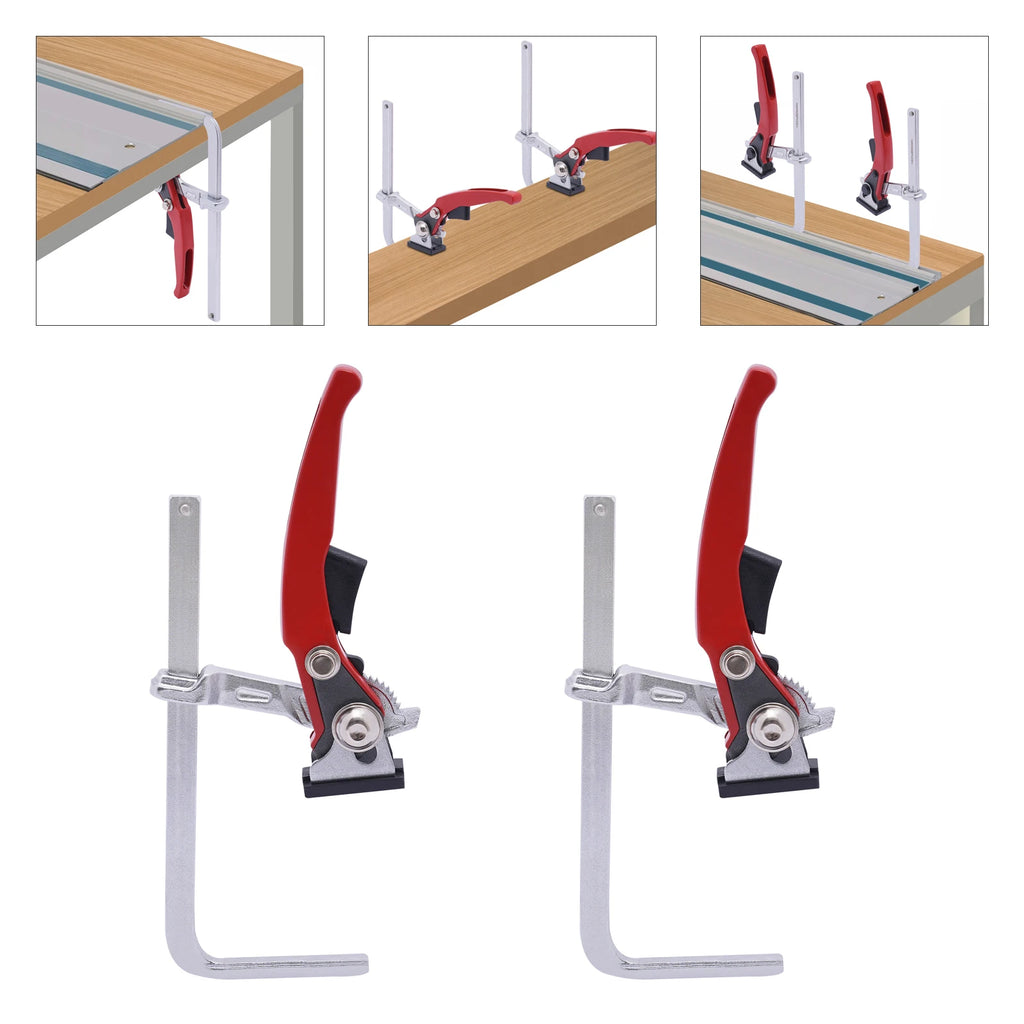 2PCS 160*60mm/200*60mm Quick Ratchet Track Saw Guide Rail Clamp Alloy Steel Woodworking MFT Clamp Guide Rail System Hand Tools