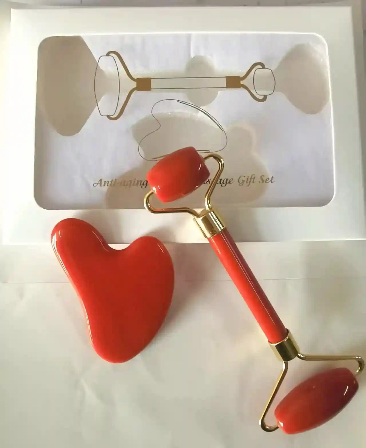 Jade Roller and Gua Sha Facial Massage Set - Natural Skin Rejuvenation Massage Roller B-9 Tidesmit