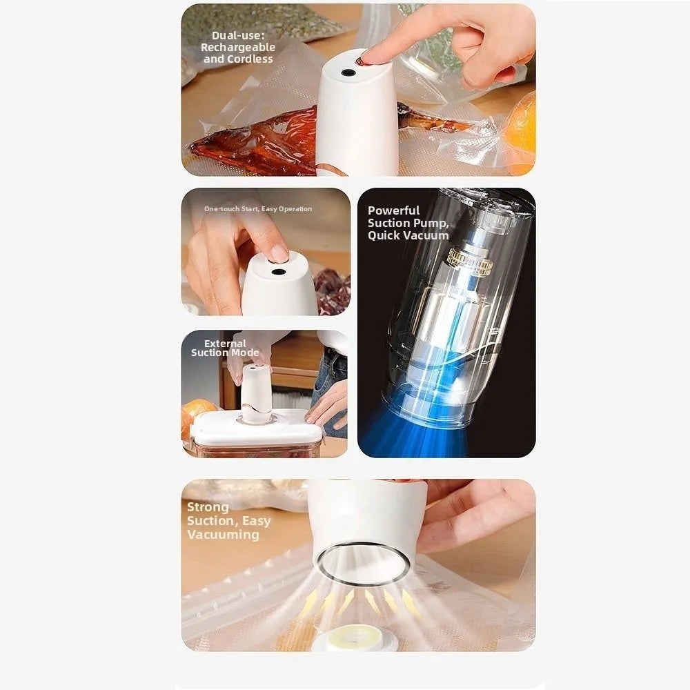 Wireless Electric Vacuum Sealer Pump Space Saving Labor Saving Vacuum Bag Pump Rechargeable Handheld