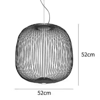 Black wire pendant light, spherical cage design, 52cm tall and wide, for ceiling-mounted interior lighting.