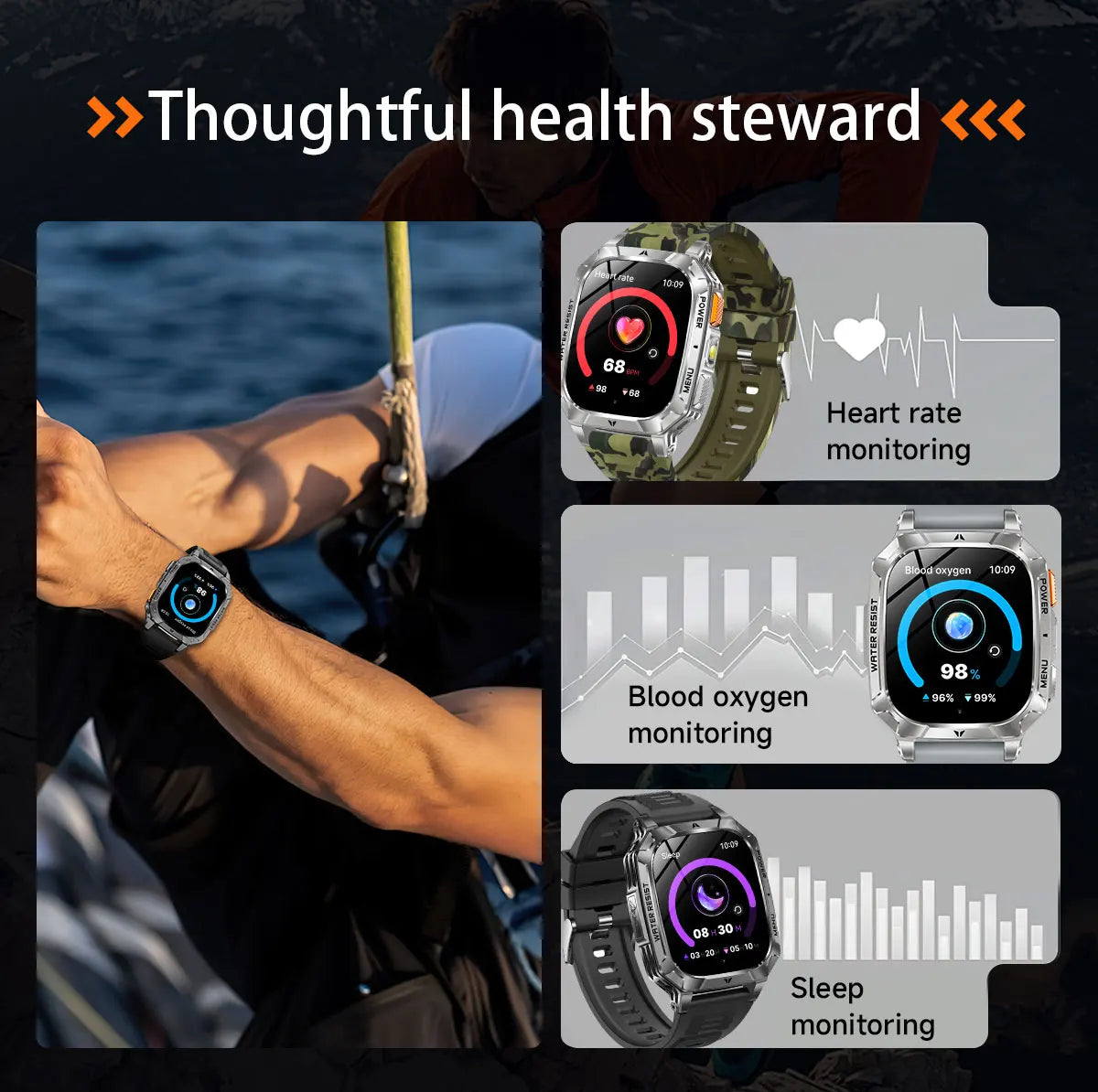 2026 New 1400mAh Big Battery Smart Watch Men Outdoor GPS Flashlight 10ATM Waterproof Bluetooth Call AMOLED HD Sports Smartwatch