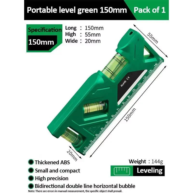 Green 150mm portable leveling triangle ruler with bidirectional bubble vials