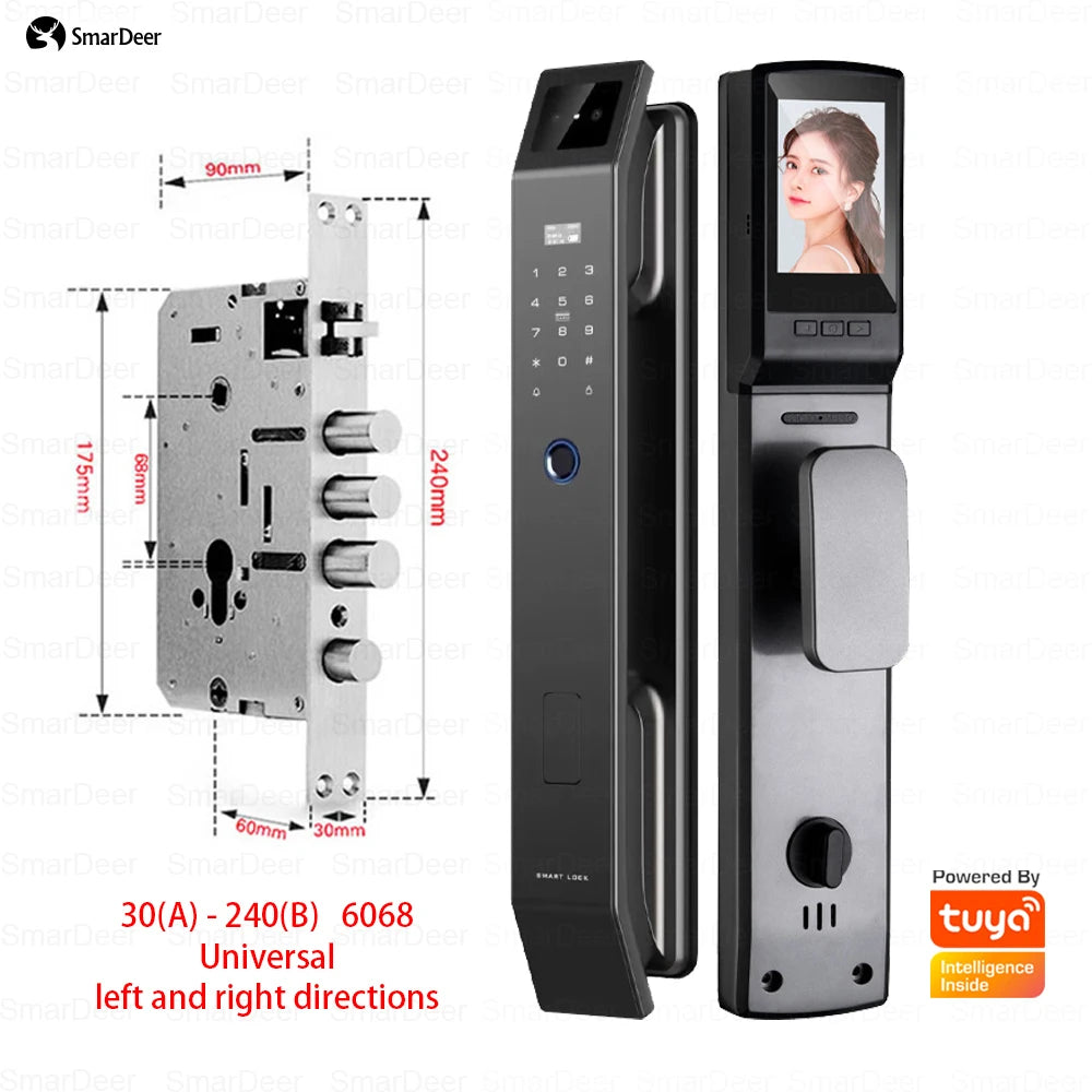 SmarDeer Fingerprint Door Lock 3D Face Palm Vein Smart Lock Visual Camera Doorbell Tuya WiFi Fingerprint Keyless Electronic Lock