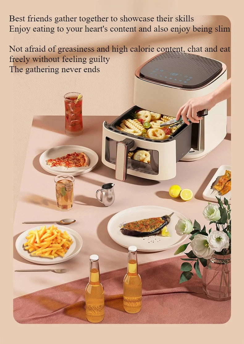 220V Air Fryer Household New Intelligent Large Capacity Visual Non Flip Oil Free Multifunctional Electric Oven Machine