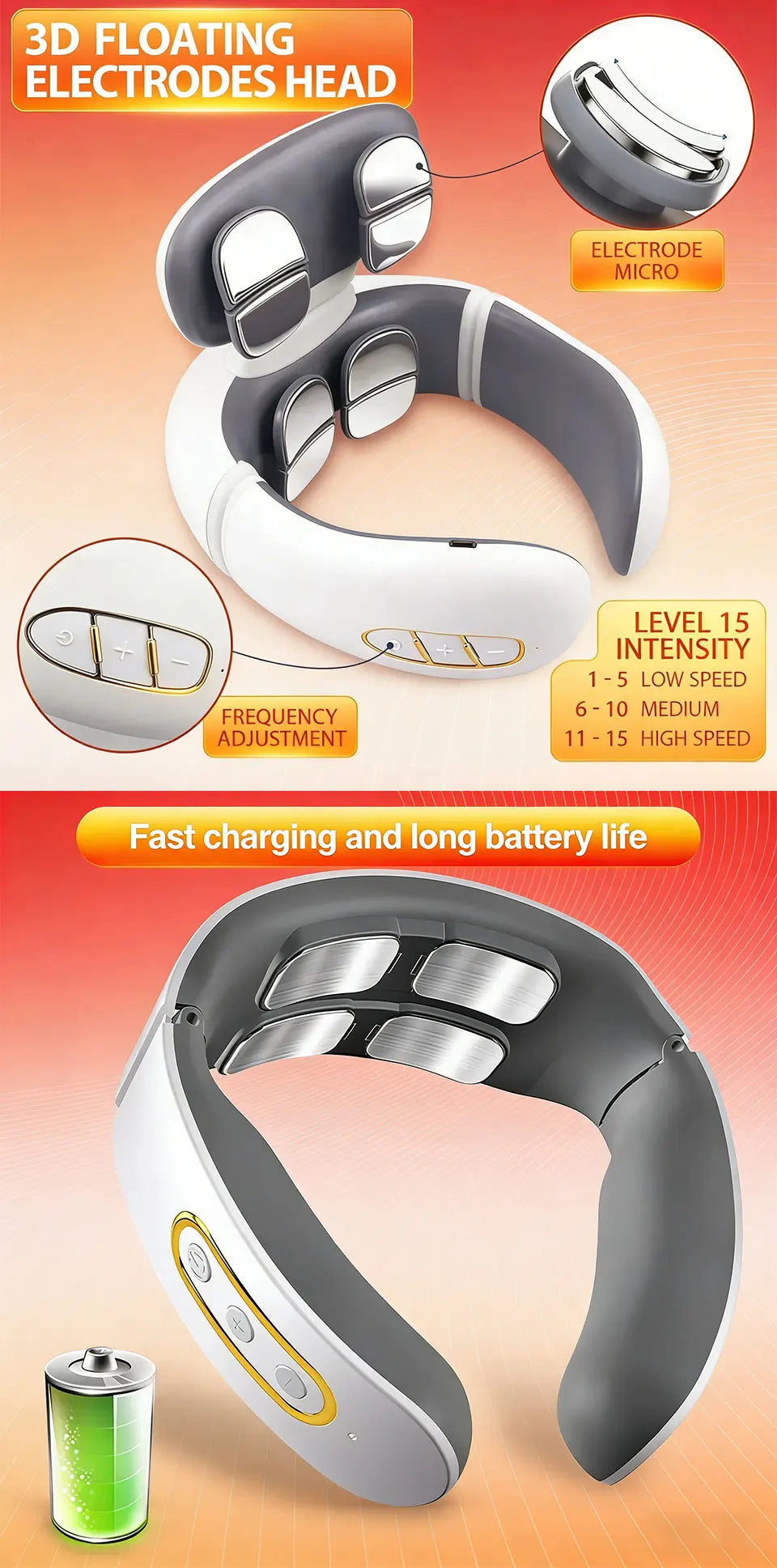 Vibration Neck Massager with Heated Pulse Relief - H808 Model Back Massage Instrument Tidesmit
