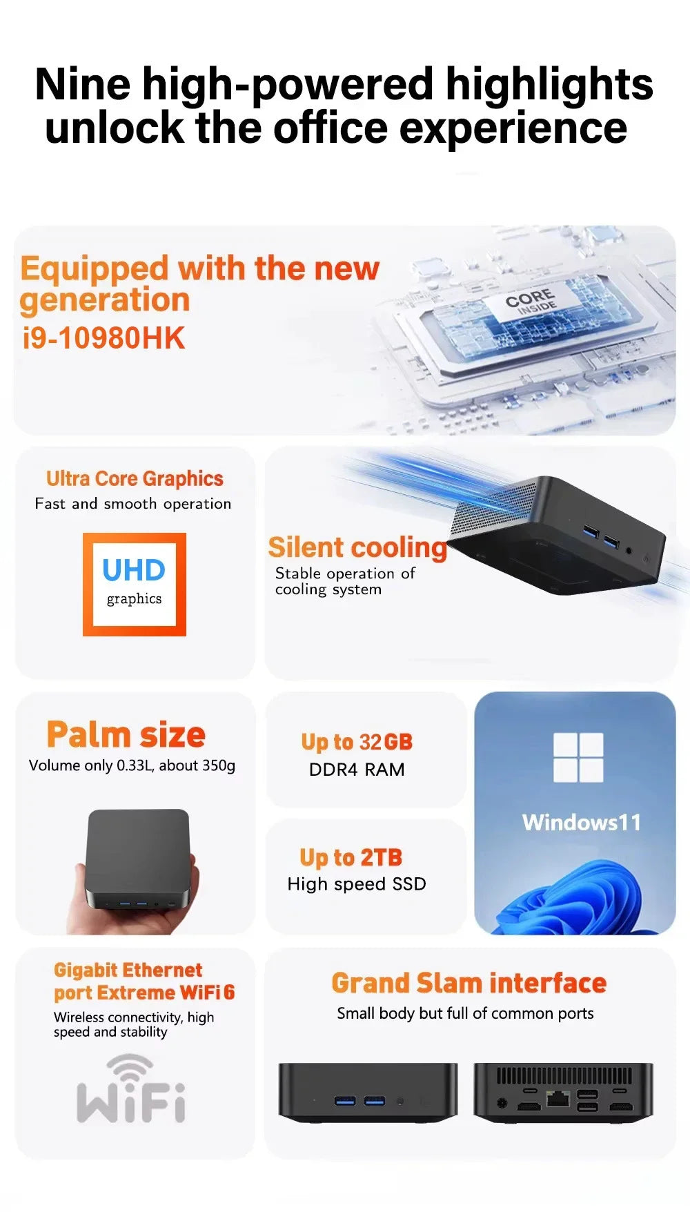 Compact Gaming Notebook i9-10980HK Mini Win11 Pro 32GB RAM 1TB/2TB SSD 4K HD WiFi6 BT5.2 Home Office Laptop