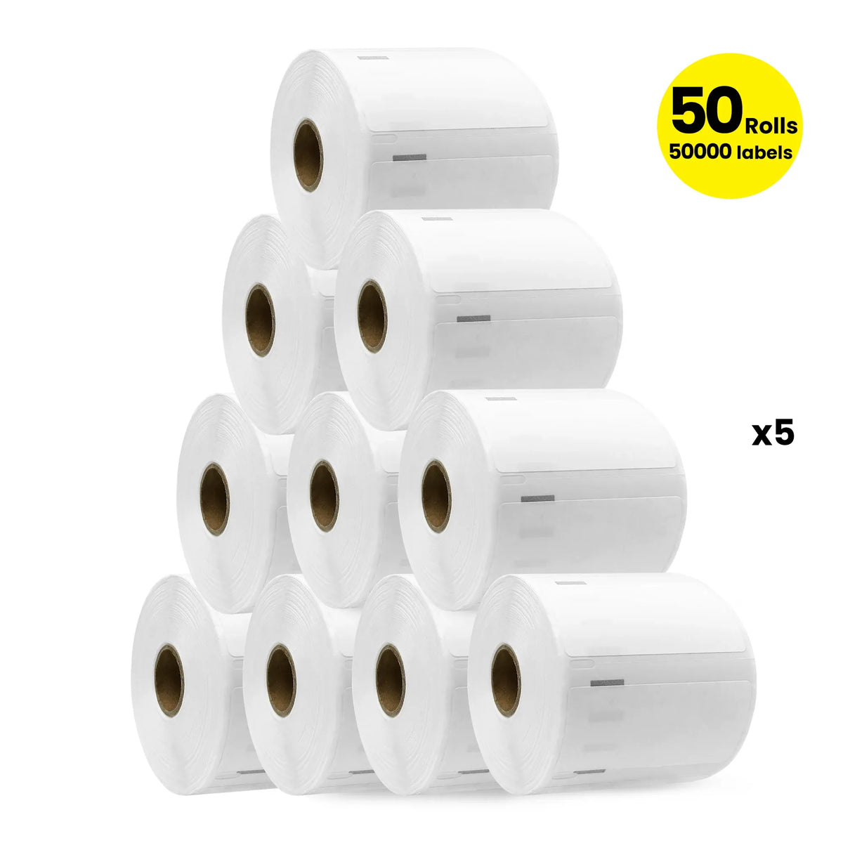 White barcode label roll stack, 50 rolls