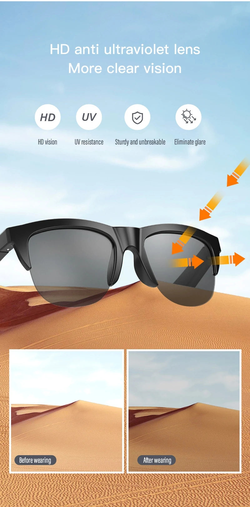 Bluetooth Smart Glasses with Spatial Audio - Black Matte Finish Tidesmit
