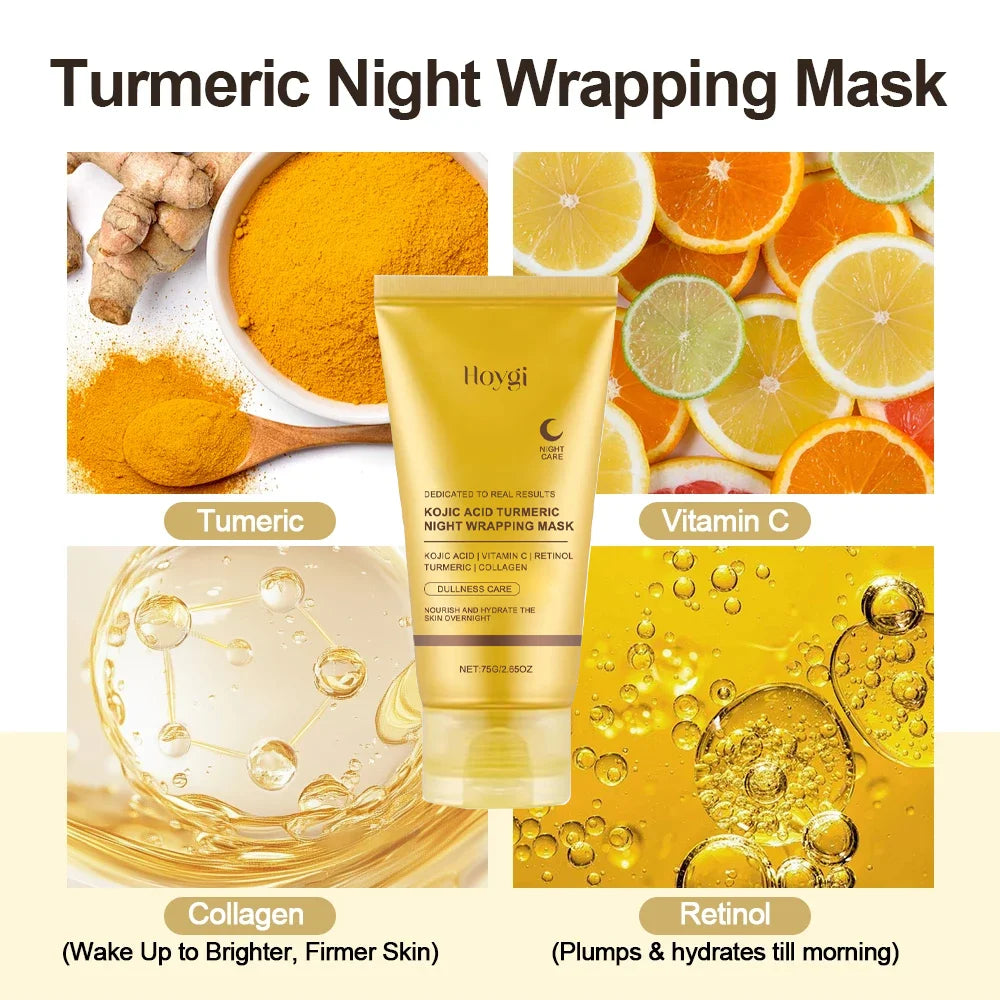 Hoygi Turmeric Night Wrapping Mask: Anti-wrinkle, firming Korean skincare peel-off tube with collagen, retinol & vit C.