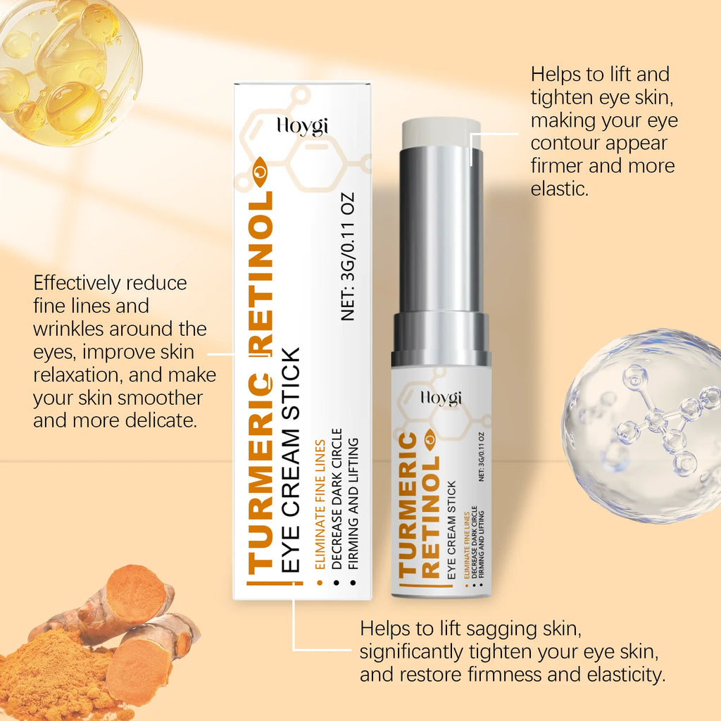 Turmeric Retinol Eye Cream Stick Anti Puffiness Dark Circle Removal Eye Bag Stick Fade Fine Line Brighten Moisturizing Skin Care