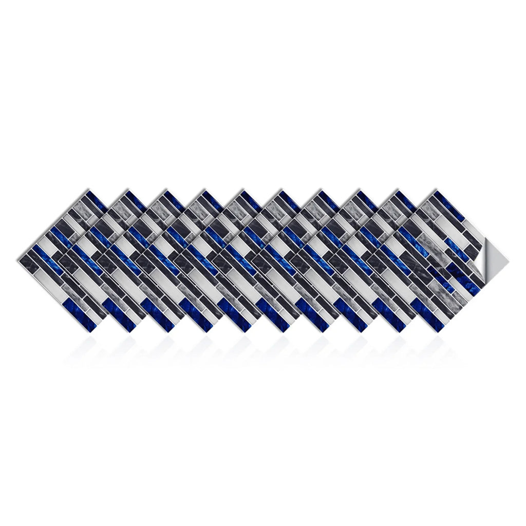 Set of self-adhesive 3D tile wall sticker sheets with blue and gray brick pattern