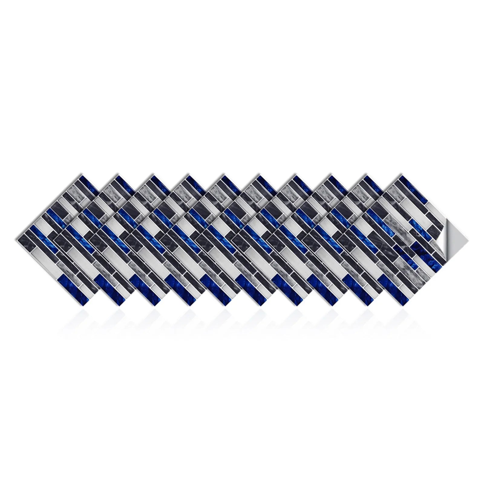 Set of self-adhesive 3D tile wall sticker sheets with blue and gray brick pattern