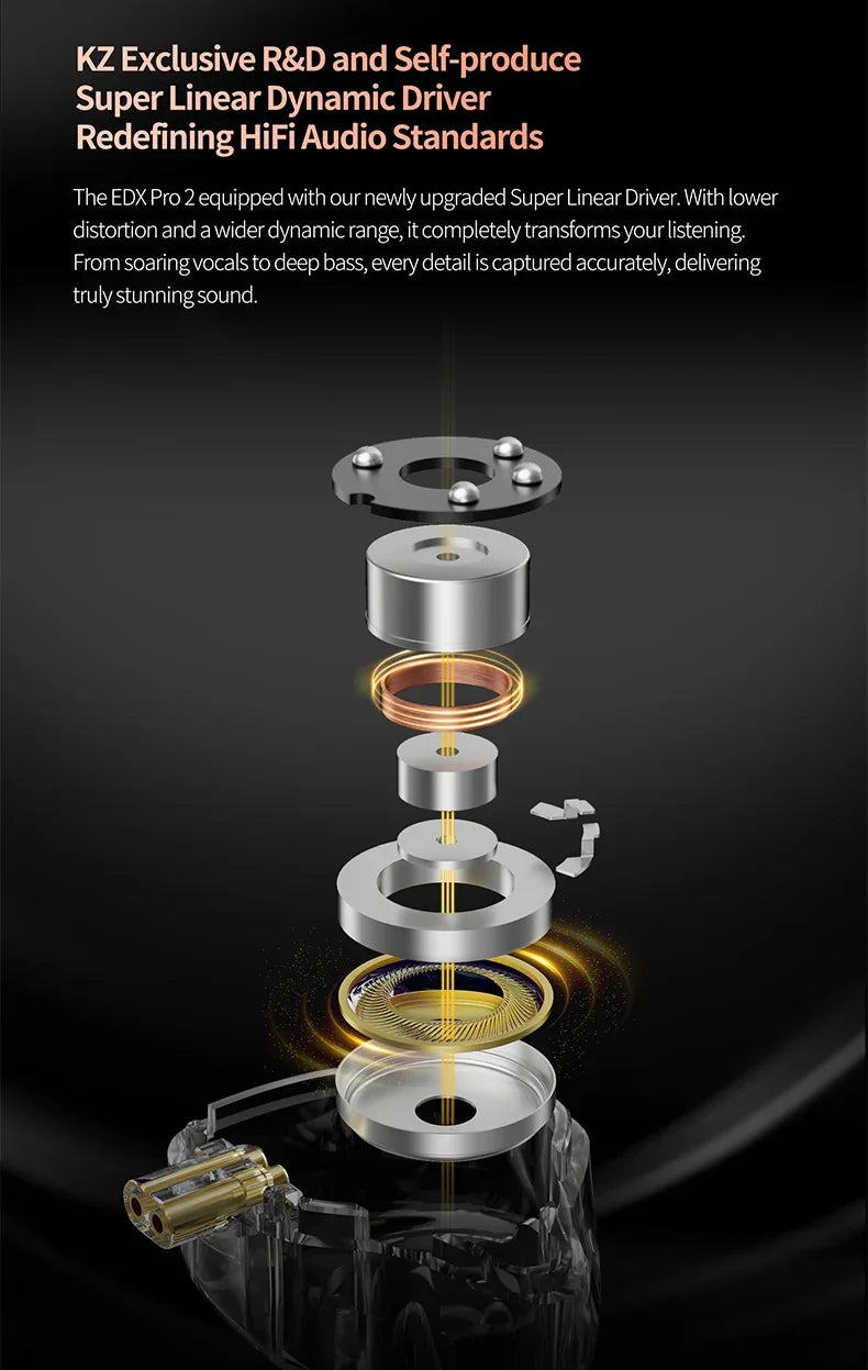 KZ EDX Pro 2 Hi-Fi Wired Earphones Dynamic Dual Drivers | Tidesmit Tidesmit