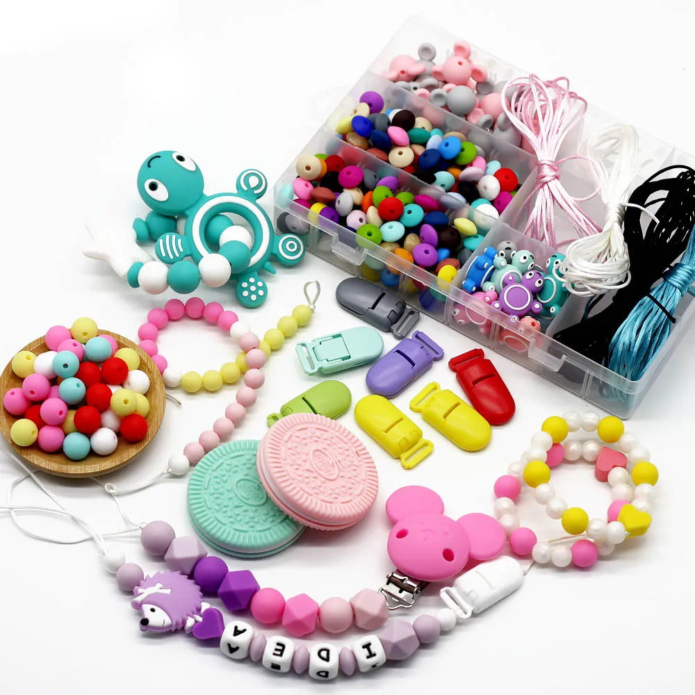 Cute-Idea 10pcs Heart  Silicone Beads Teether Chewable Teething BPA Free Newborn Nursing Baby Pearl Pacifier Clips Food Grade