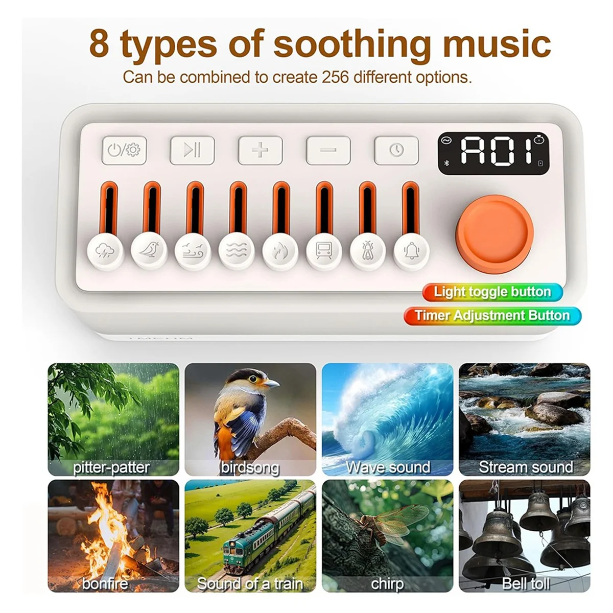HIHI White Noise Sleep Sound Machine with 8 , Portable Bluetooth Speaker, 12 Colors Night Lights