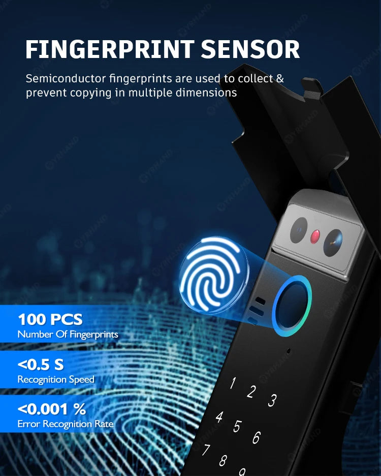 Tuya WiFi APP 3D Face Recognition Fingerprint Smart Lock Waterproof Gate Iron Door RFID Digital Face Recognition Lock For home