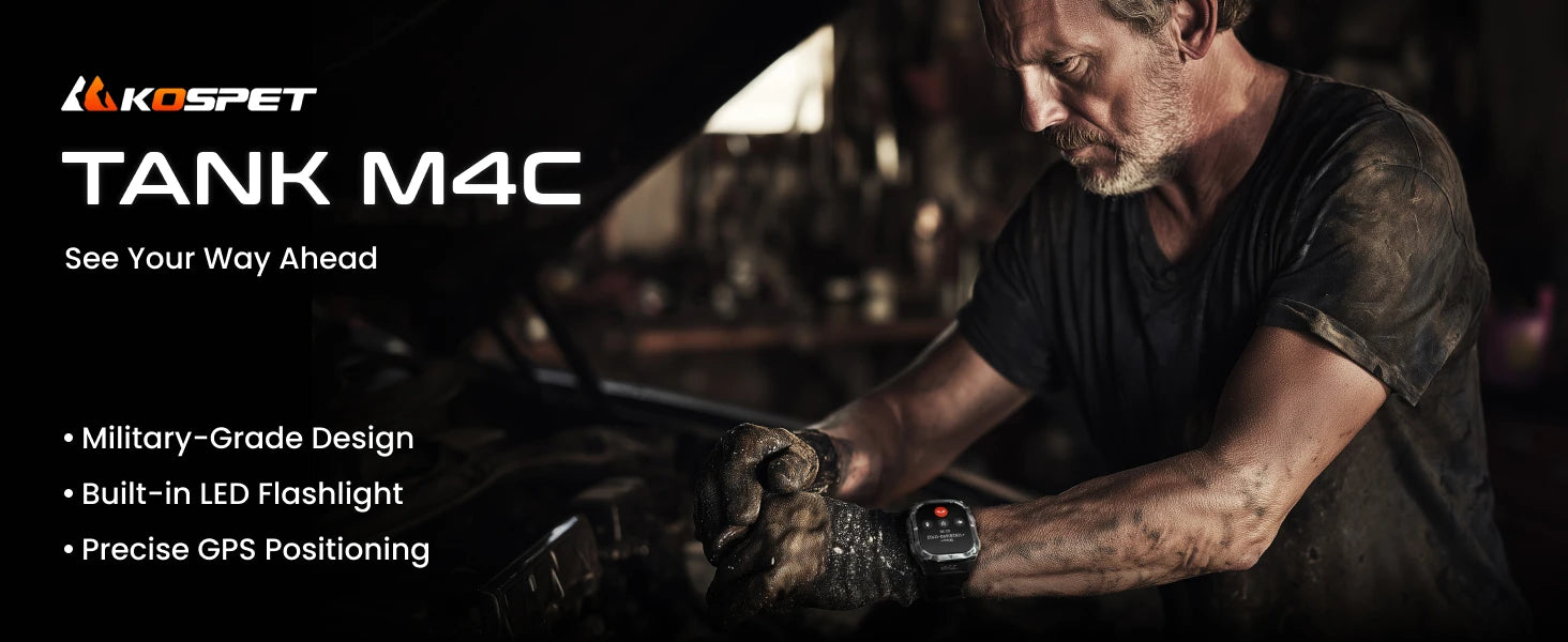 KOSPET TANK M4C Smartwatch for Men Tactical Outdoor Watch with Walkie-Talkie & GPS Military-Grade Durability 5ATM Waterproof