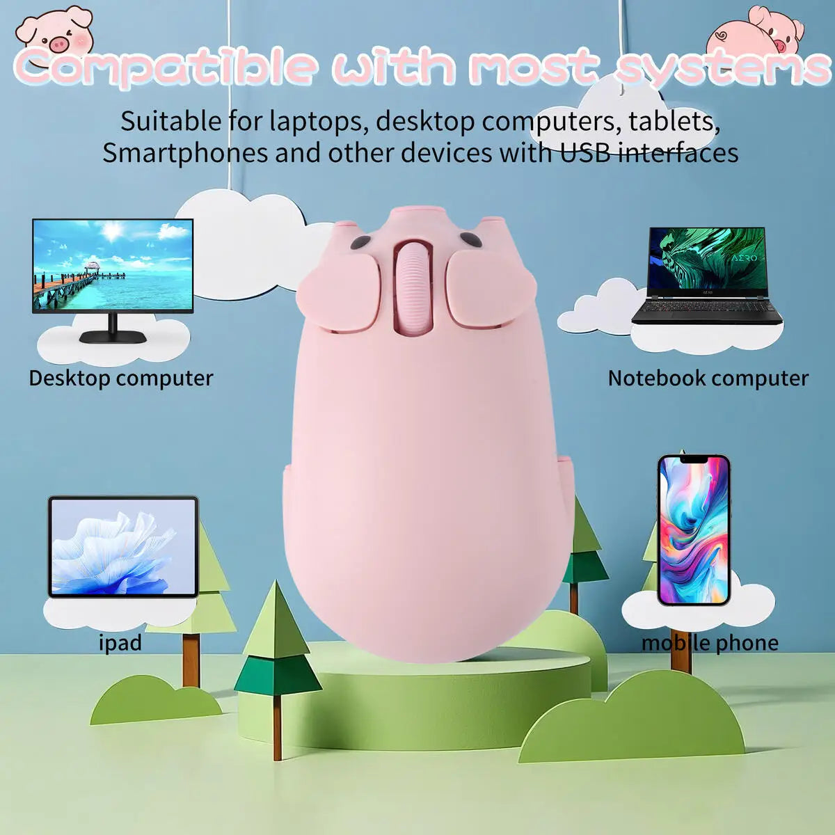 Cute Little Piggy Wireless Bluetooth Dual-Mode Mouse Ergonomics Portable Long Battery Life Office Mause For PC Laptop Kids Gifts