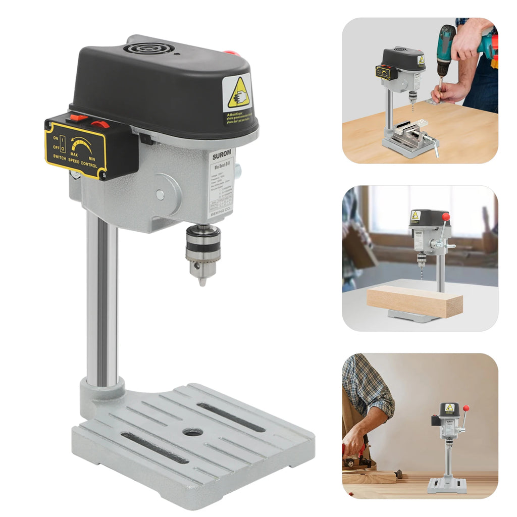 Portable Bench Drill Press, 340W 220V Electric Metal/Wood Drilling Machine Mini Table Drill Tool 1-10mm Clamp 3-Speed Adjustable