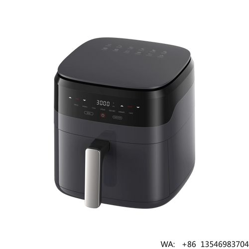 Black 5L air fryer with digital control panel and pull-out basket handle