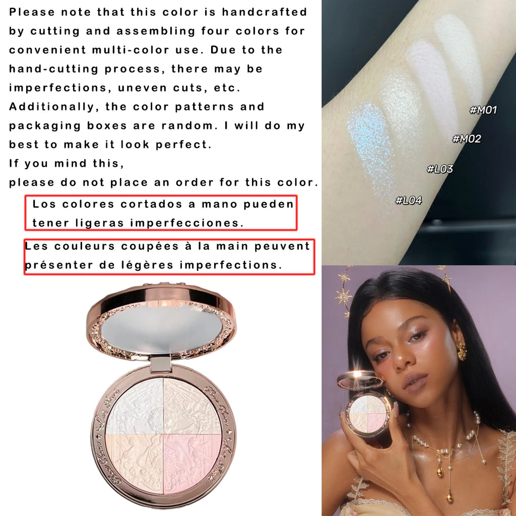 Tidesmit Flower Knows Little Angel embossed highlighter palette showing glitter 3D contour detail view