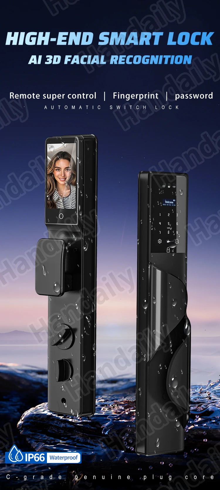 Waterproof Smart Door Lock with Camera Video Monitoring Intercom Palm Vein 3D Face Recognition Tuya Electric Door Lock