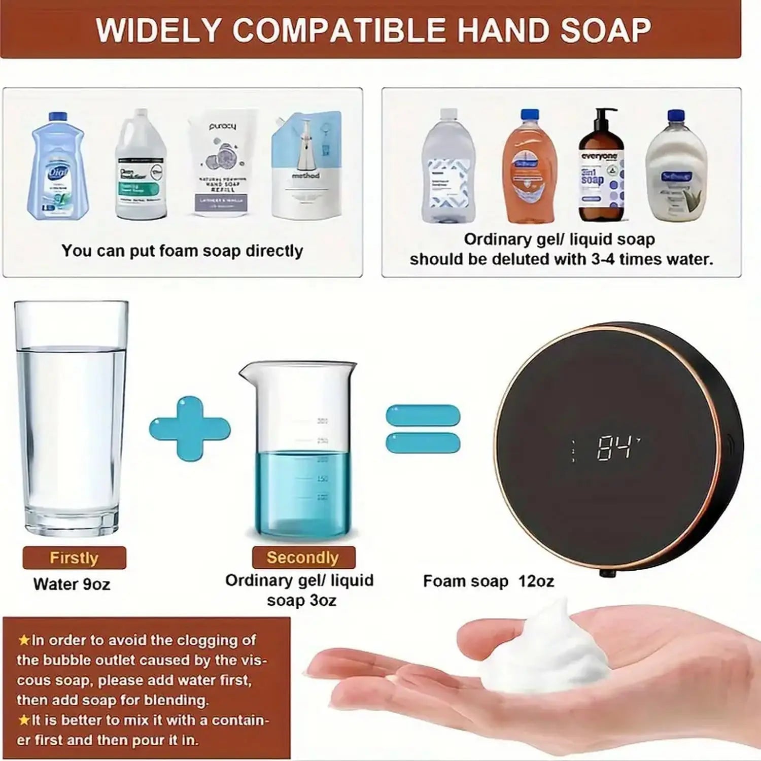 Tidesmit touchless automatic foaming soap dispenser wall mount with LED temperature display in modern bathroom
