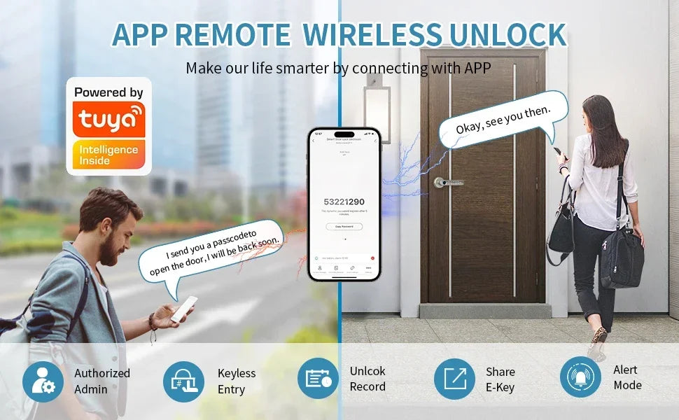 85 Lock Body Smart Lock For Aluminum Patio Glass Door Smart Life APP App Handle Fingerprint Electronic Digital Lock