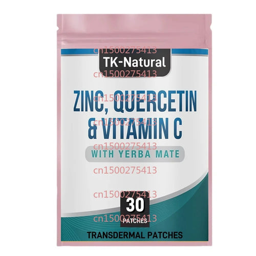 Transdermal zinc quercetin patches pouch with vitamin C; 30 patches, TK-Natural branding.