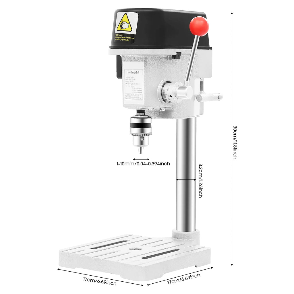 340W 220V Mini Bench Drill Press Corded Mini Table Drill,3 Adjustable Speed Benchtop Drill Press for DIY Creation Woodworking Metal Drilling