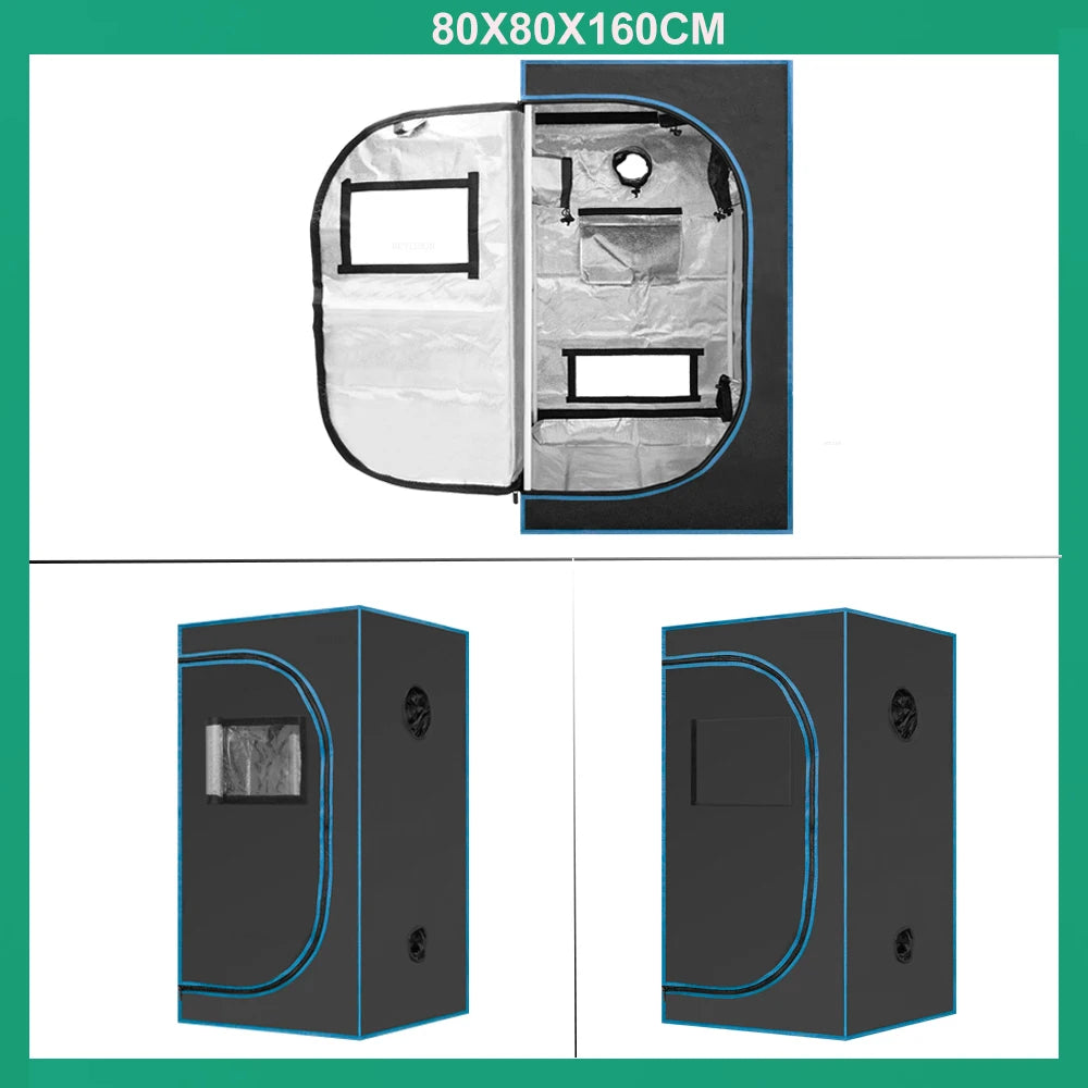 80x80x160cm grow tent kit layout diagram with reflective interior and ventilation ports